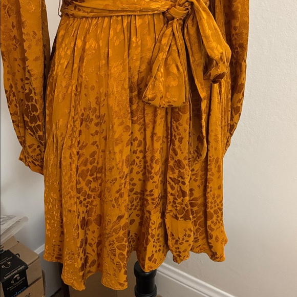 Anthropologie Mustard Animal Jacquard Long Sleeve Mini Dress Size Small - Picture 3 of 12